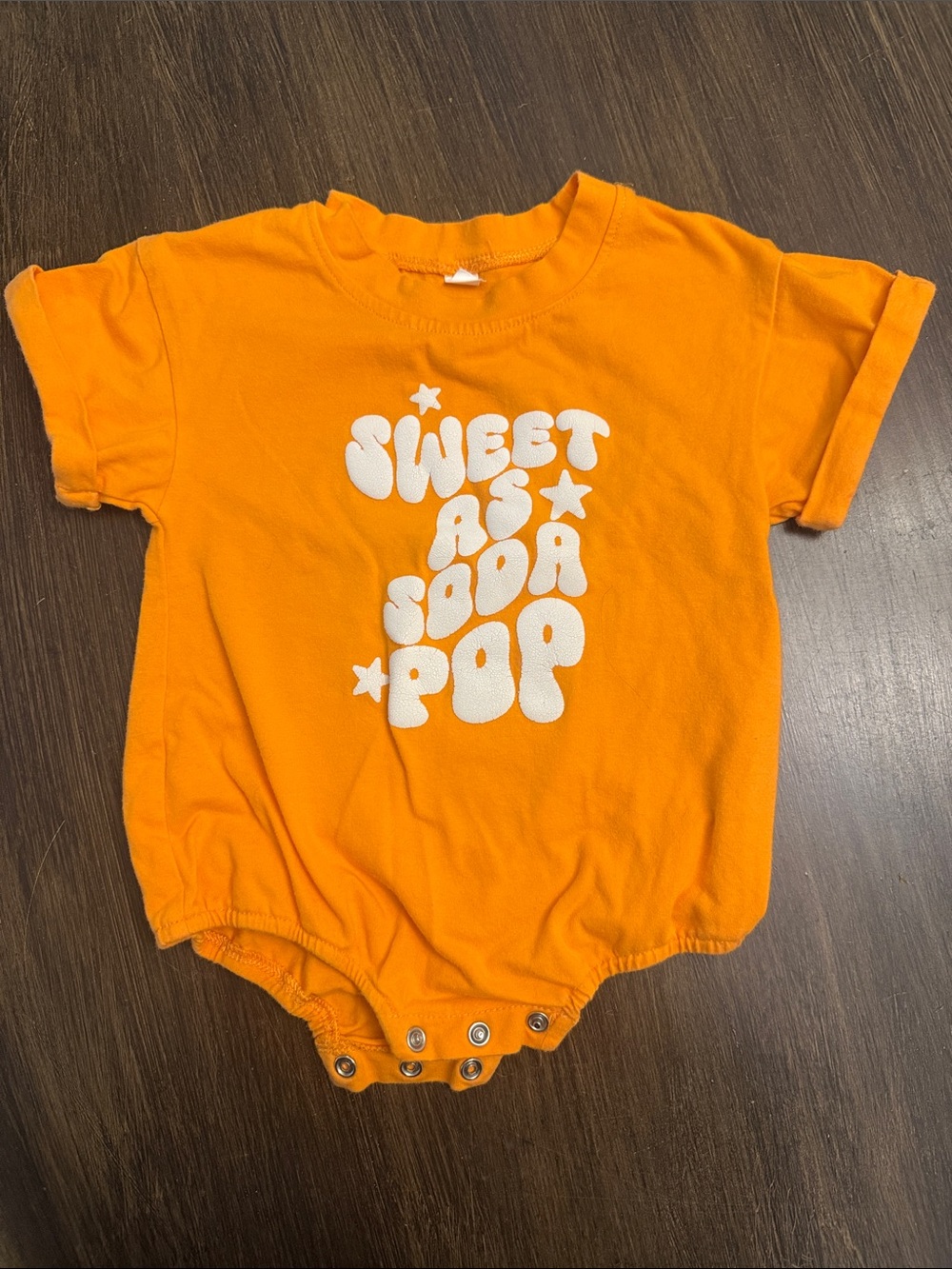 Orange Baby Bodysuit with White 'Sweet As Soda Pop' Graphic
